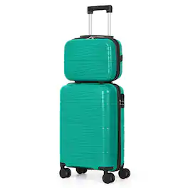 Oumilen - 2 Piece Luggage Set – 20" Carry On + 14" Cosmetic Case, 4 Silent Spinner Wheels with 3-Digit Lock - Teal