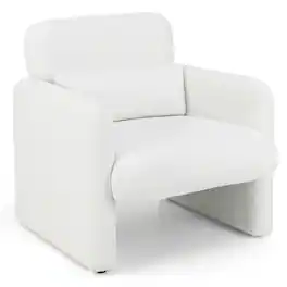 WELLFOR - Modern Upholstered Chenille Accent Chair with Removable Lumbar Pillow - White