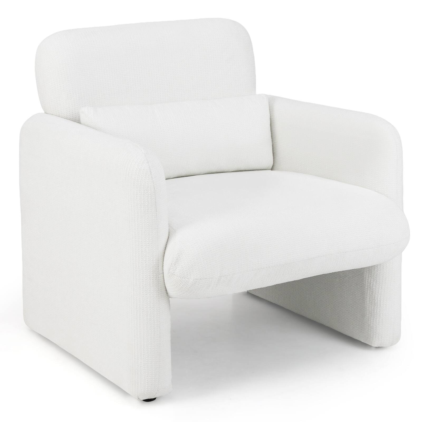 Front. WELLFOR - Modern Upholstered Chenille Accent Chair with Removable Lumbar Pillow - White.