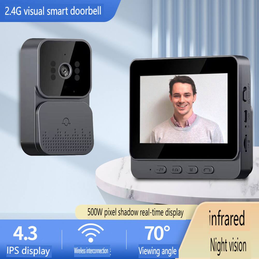 2.4G visual smart doorbell

- 4.3 IPS display
- 500W pixel shadow real-time display
- 70° Viewing angle
- Wireless interconnection
- Infrared Night vision