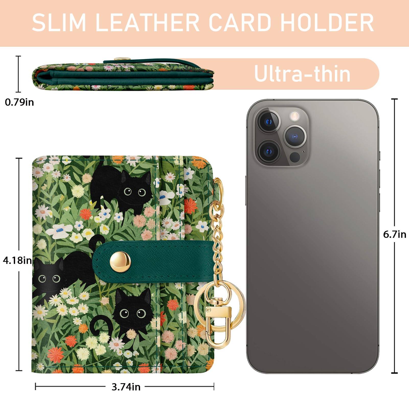 Alt View 2. Jadie Link - Black Cat Floral Rfid Women Wallet Small Slim Thin Credit Card Leather Bifold Zipper Pocket Window Female Ladies Teen - Mandala.