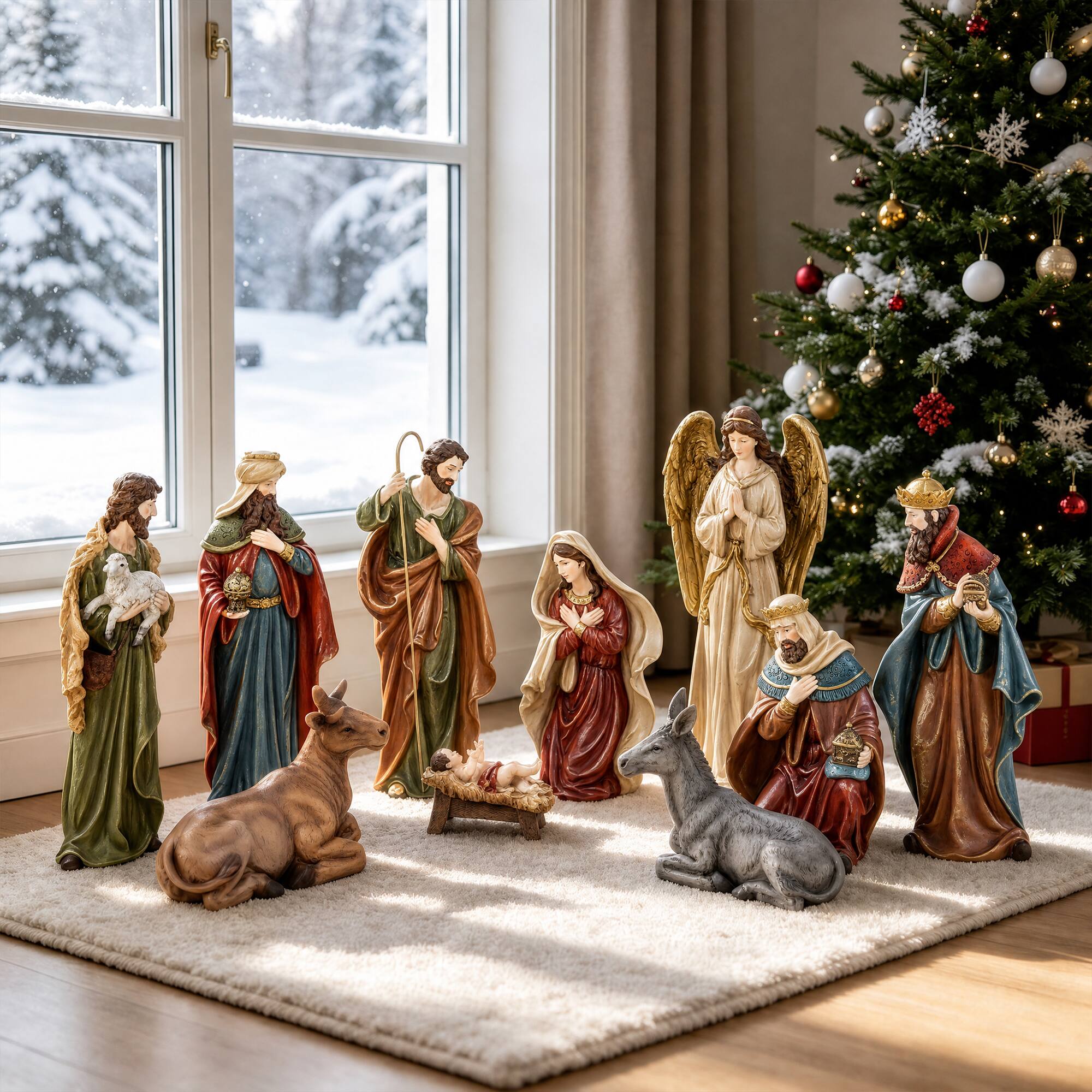 Alt View 4. Glitzhome - 10pcs Oversized Resin Nativity Figurine Set - Multi-Colored.