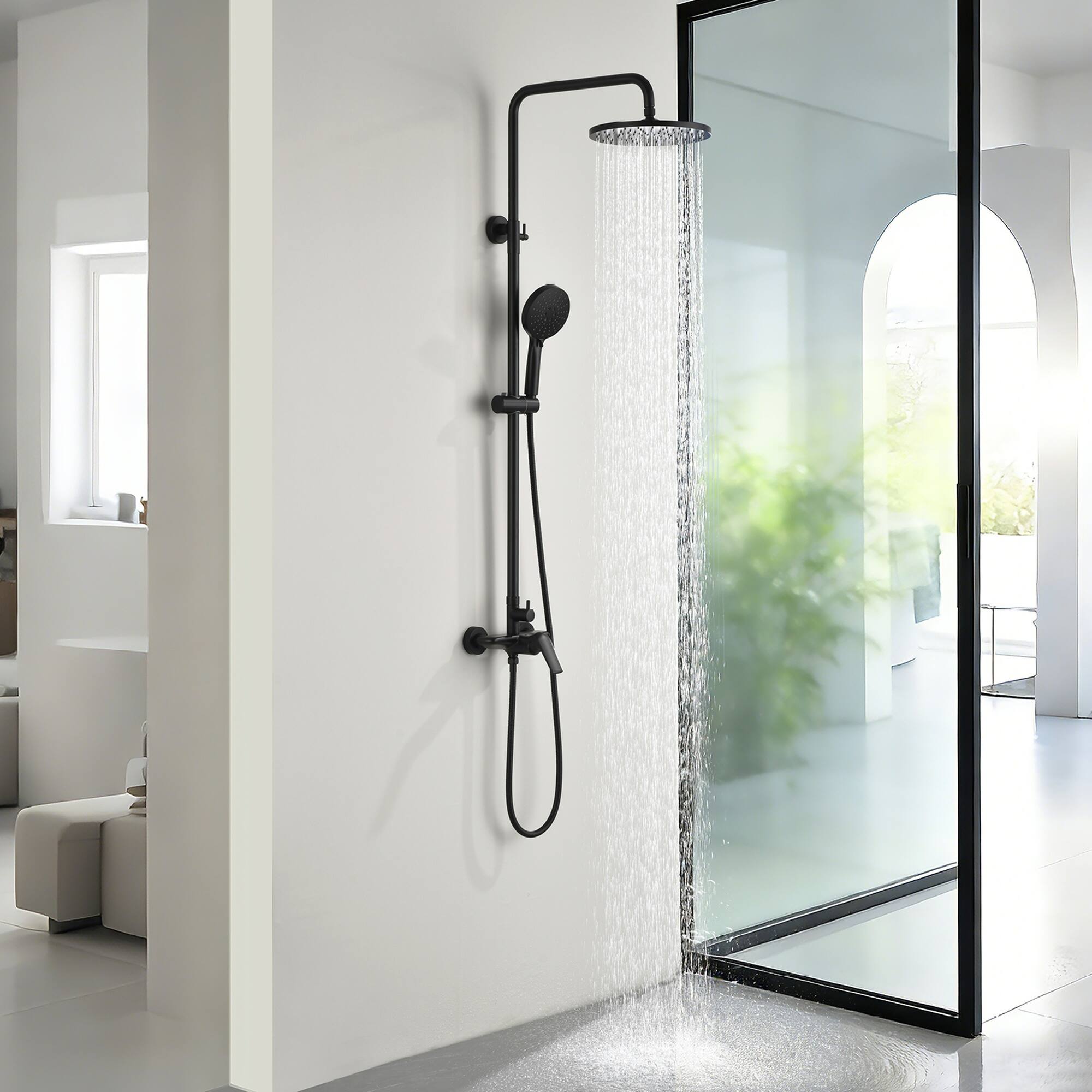 Alt View 4. Boyel Living - Matte Black Shower Set Brass SUS304 2-Function 10-Inch ABS Top Spray 3-Function Handheld cUPC - Matte Black.