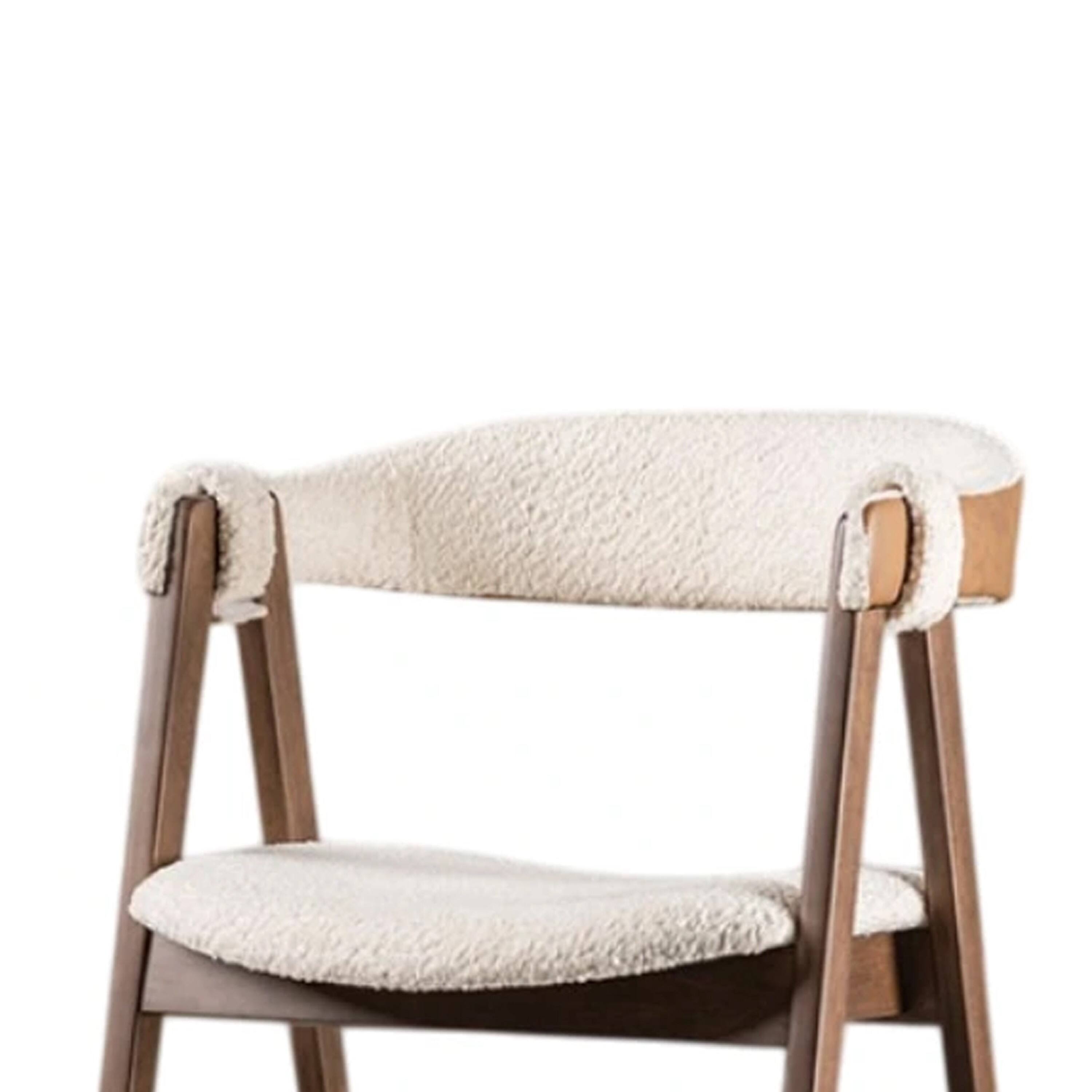 Alt View 2. Manhattan Lane - Ebik Side Dining Chair Set of 2, Curve Panel Back, Walnut Brown Wood, Beige Boucle - Walnut Brown, Beige.