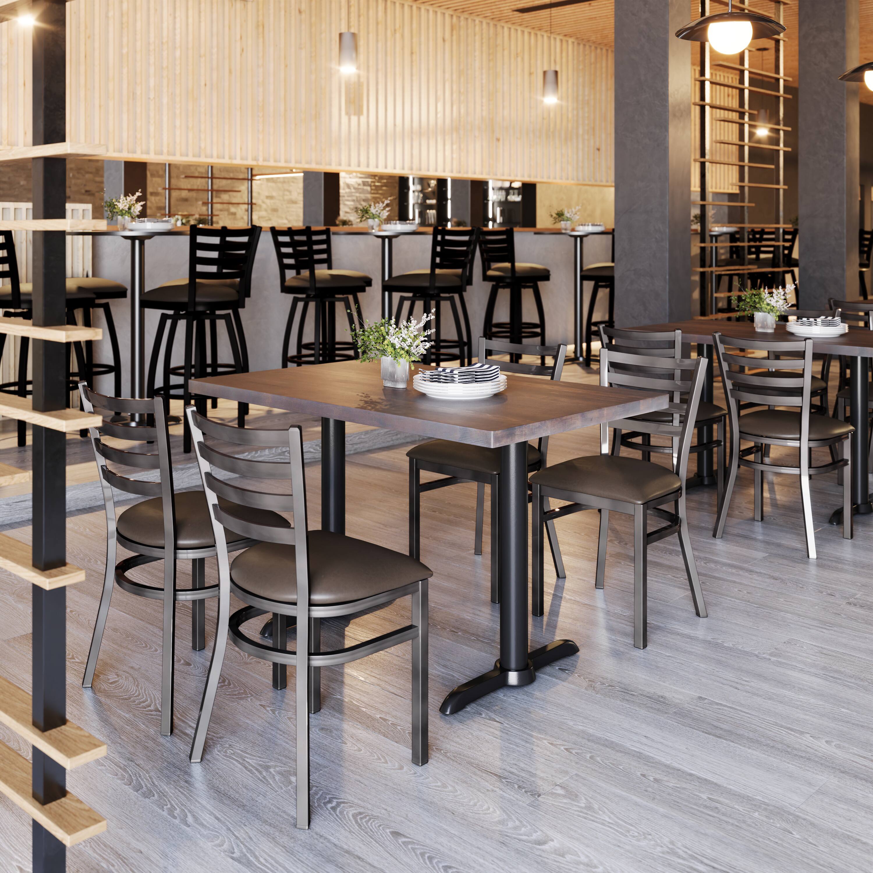 Alt View 1. Emma + Oliver - Clear Coated Ladder Back Metal Restaurant Dining Chair - Mocha Vinyl Seat/Silver Antique Metal Frame.