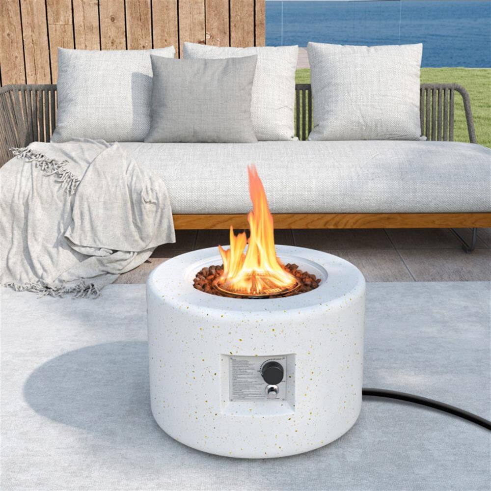 Alt View 2. Kadyn - Fire Pit Outdoor Smokeless Fire PitRound Terrazzo Propane Gas Fire Pit with Hideaway Tank Holder and Lava Rocks - White.