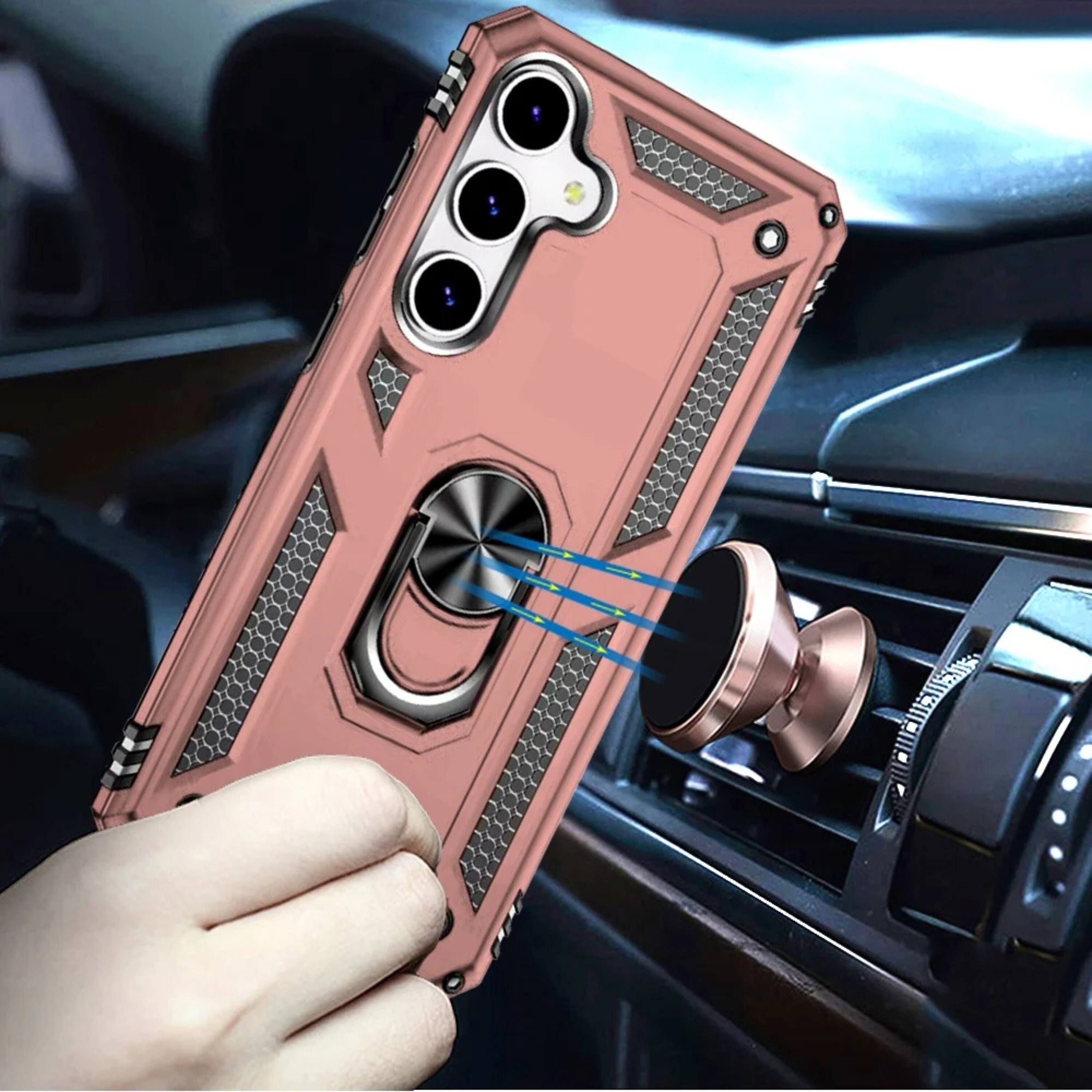 Angle. Kitcheniva - Magnetic Ring Kickstand Protective Phone Case With Tempered Glass For Samsung S25 Plus S24 Plus Rose Gold - Rose Gold.