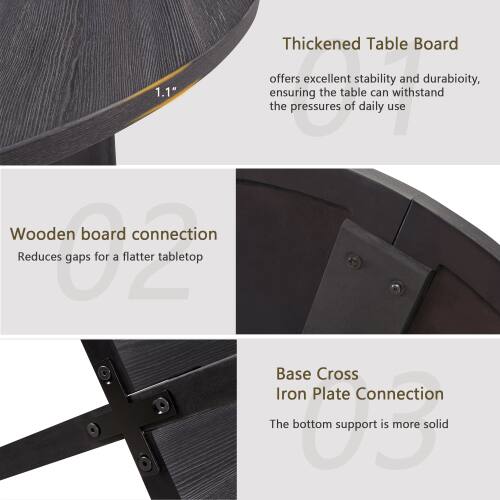 1.1" Wooden board connection Reduces gaps for a flatter tabletop. Thickened Table Board offers excellent stability and durability, ensuring the table can withstand the pressures of daily use. Base Cross Iron Plate Connection: The bottom support is more solid.