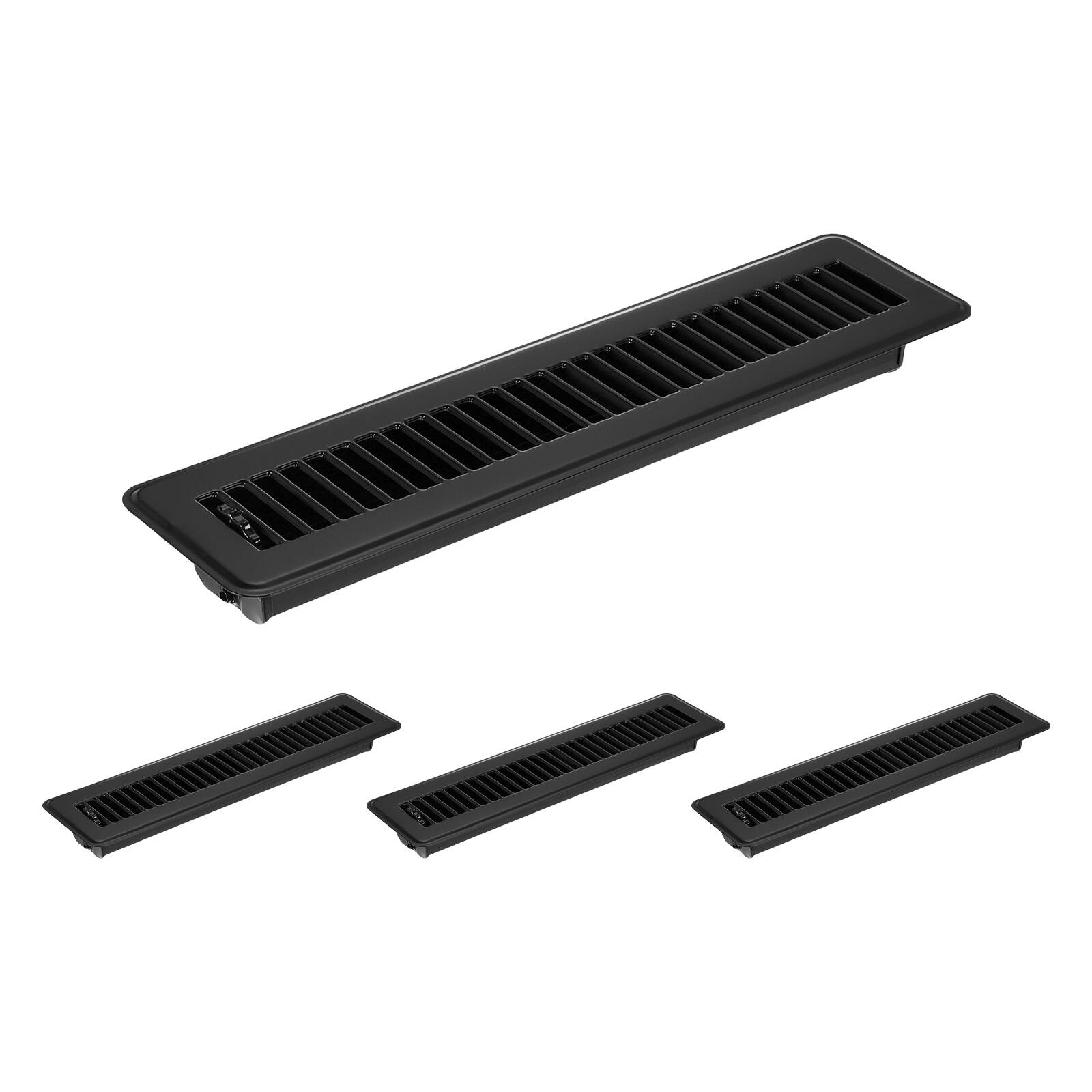 Front. Unique Bargains - 2x14 Inch Floor Vent Covers, 4pcs Heavy Duty Metal Walkable Air Vent Covers, Adjustable Air Supply Lever for Home Office - Black.