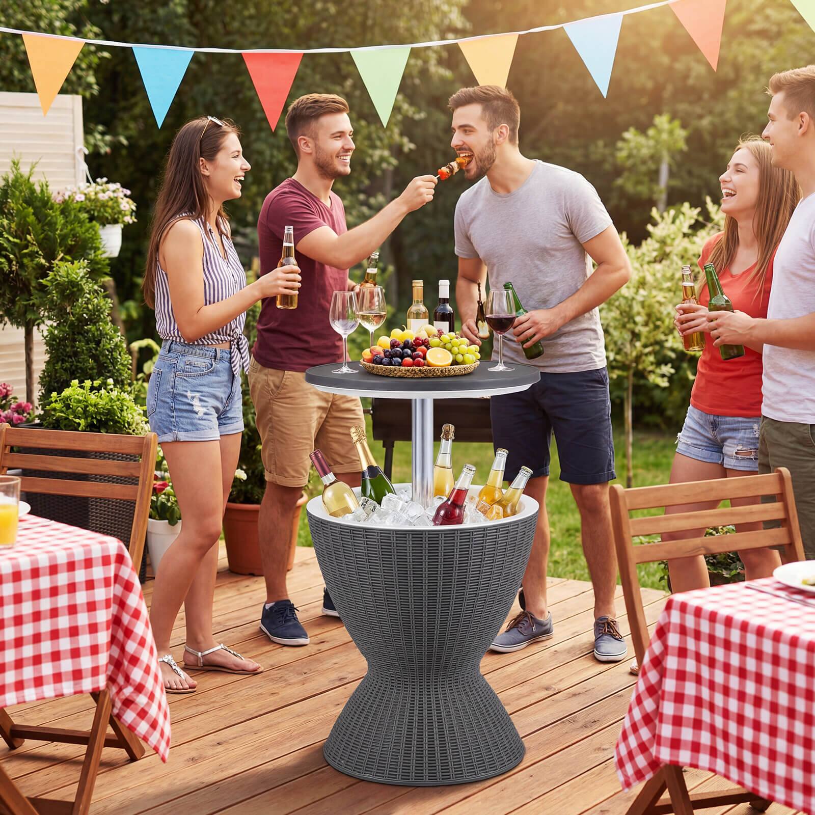 Alt View 4. Costway - Costway 8 Gallon 3 in 1 Patio Rattan Cooler Bar Table Adjust Ice Bucket - Gray.