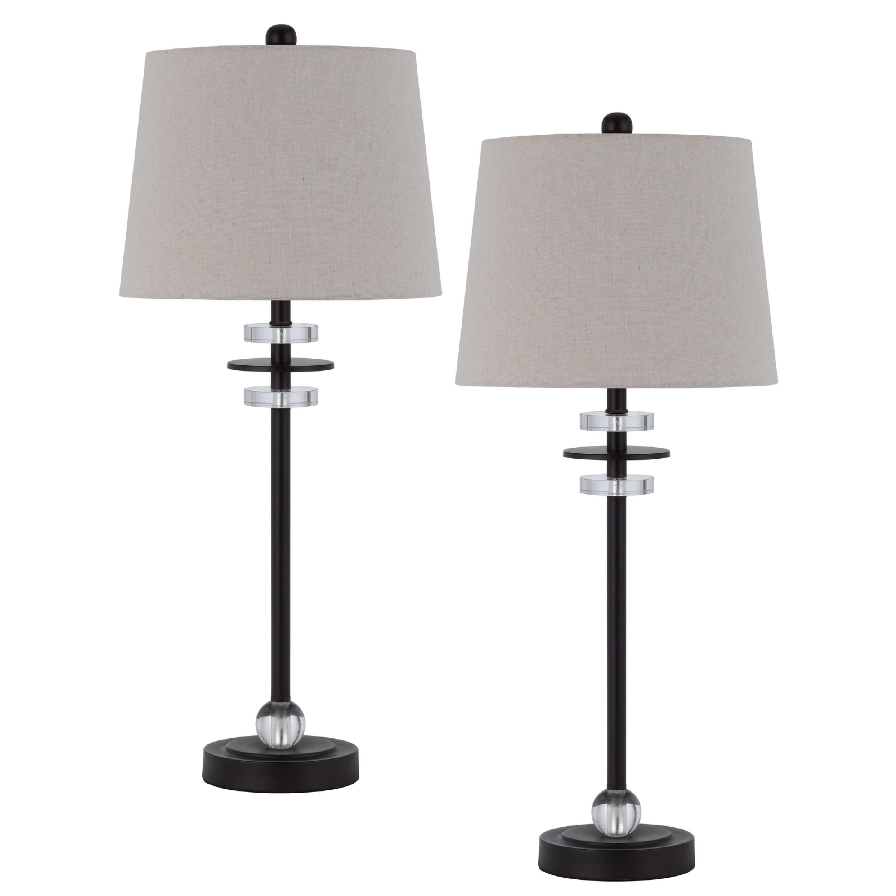 Manhattan Lane - Tika Table Lamp Set of 2, Crystal Rings and Metal Ball, Fabric Shade - Black, Antique Beige, Clear