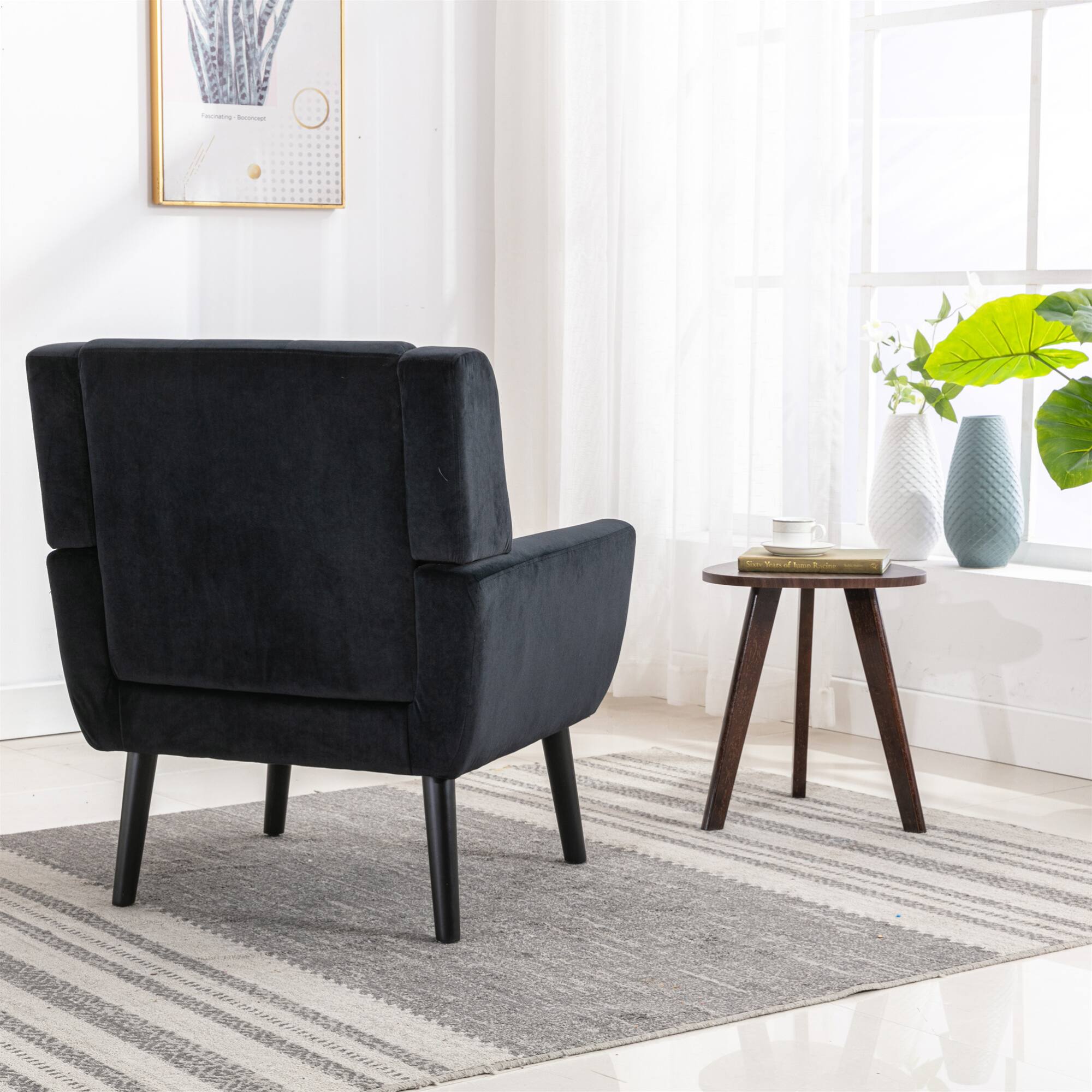 Alt View 1. GOODSILO - Luxury Velvet Upholstered Accent Chair with Ergonomic Design for Living Room and Bedroom Comfort - Black.