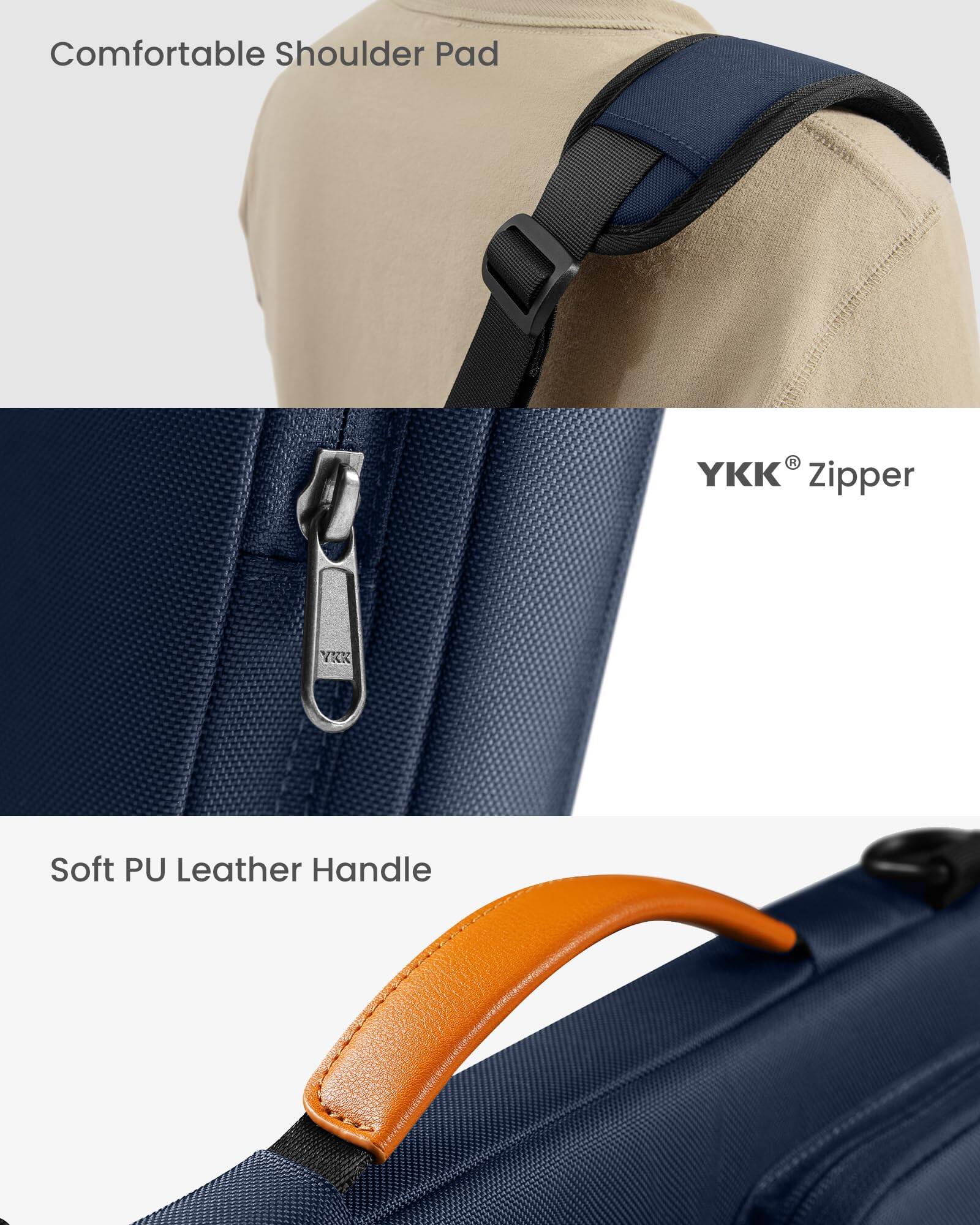 Comfortable Shoulder Pad

YKK® Zipper

Soft PU Leather Handle