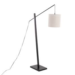 Loheer - Contemporary Floor Lamp Wood Steel Grey Fabric Shade 60 Inch Tall Standing Lamp for Living Room - Black