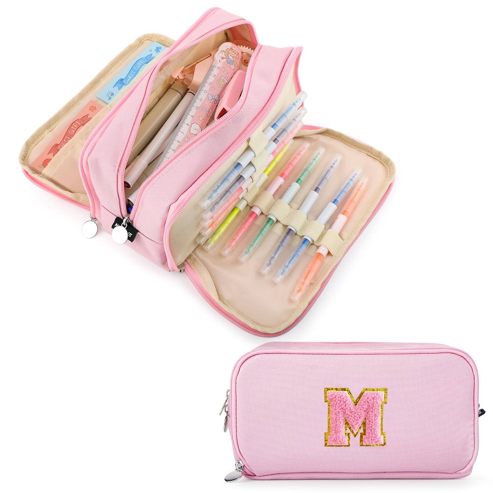 Dapper Styles - Capacity Pencil Case 3 Compartment Initial Pouch Personalized Cute Aesthetic Stationery Pen Bag For School Teen Girl - Blue-K