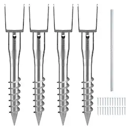 VEVOR - No Dig Ground Anchor, 4 Pack 3.94 x 2.76 x 27.56 in DIY Screw in Post Stake, Includes 6 Lag Bolts & a Rebar - Silver