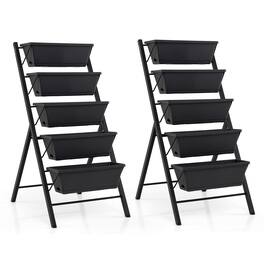 Costway - 2 PCS 5-Tier Vertical Raised Garden Bed with Drainage Holes, Removable Tray for Yard - Black