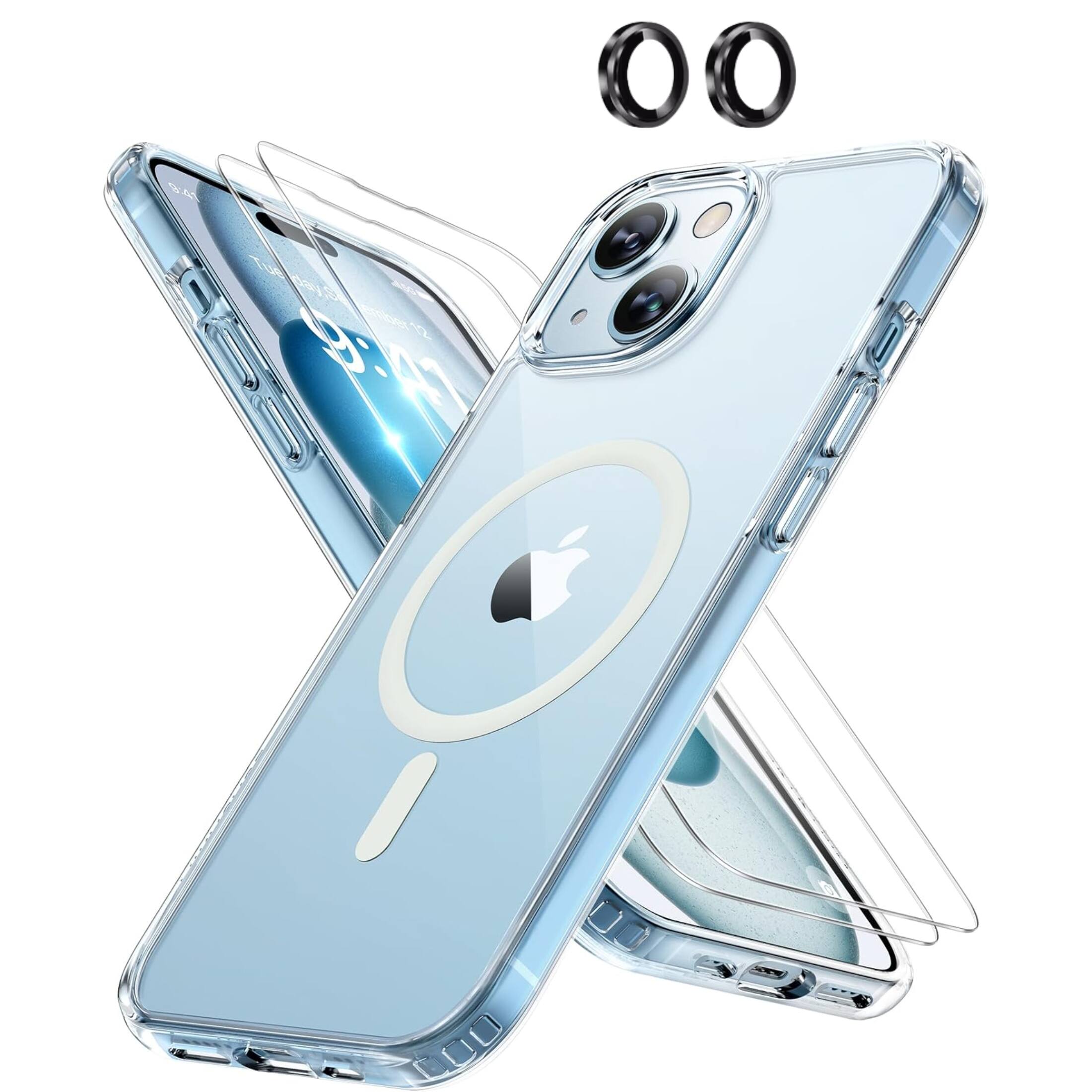 Entronix - iPhone 14 Plus Bundle - Magnetic Clear Case, Screen Protectors & Camera Lens Protector - Black