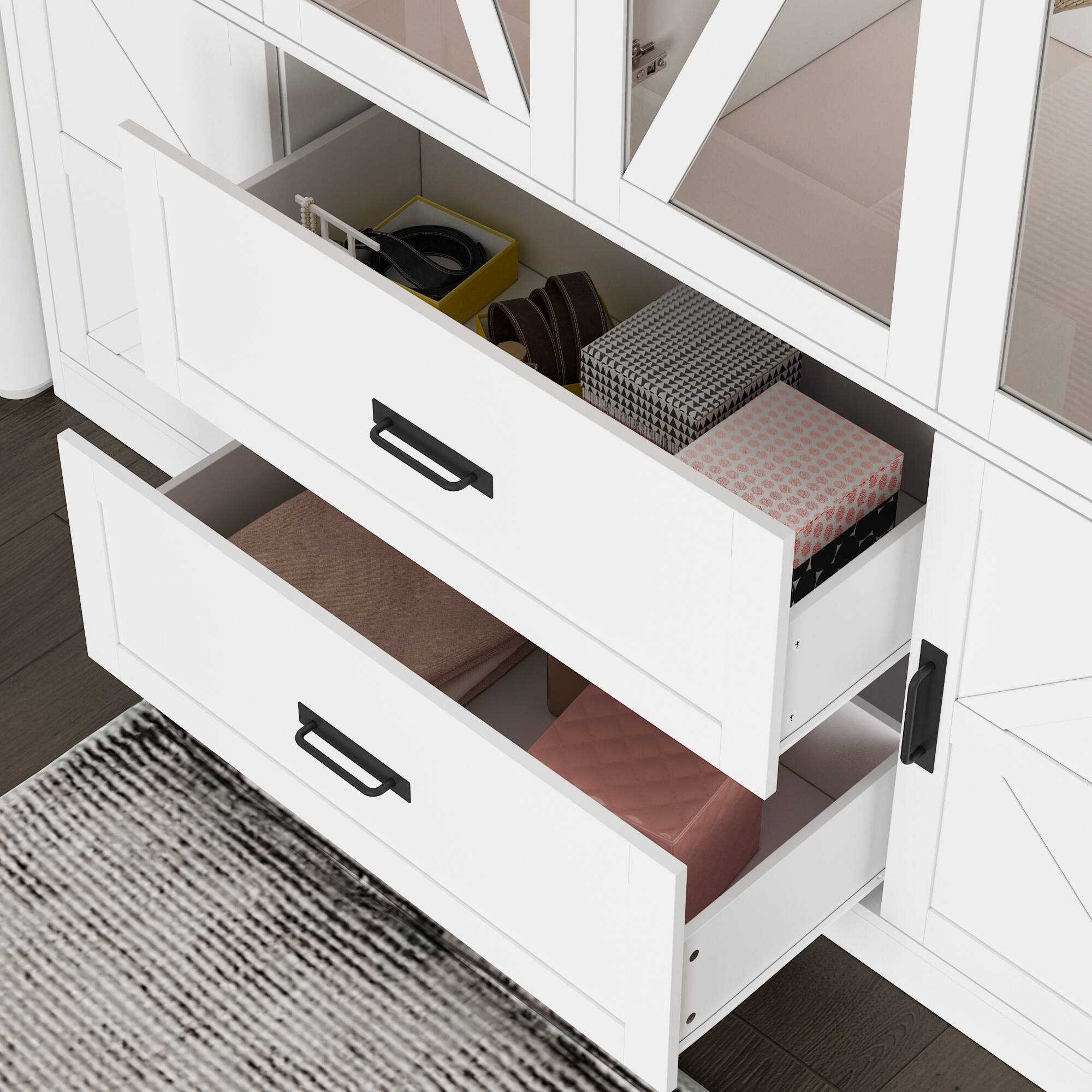 Alt View 1. FUFU&GAGA - Luxury Modern Wardrobe Closet with Glass Doors, LED Lighting System, Hanging Rods, Drawers & Open Shelves - White.