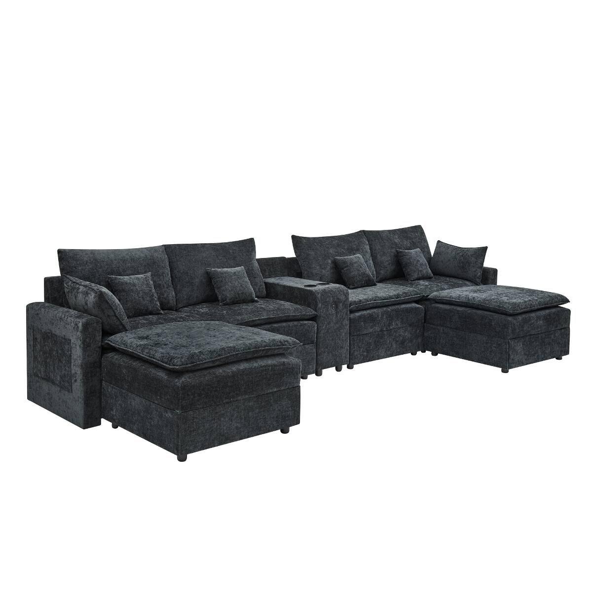 Alt View 9. Ropilly - Ropilly U Shaped Modular Sectional Sofa, Black Chenille Center Console Sectional for 6 Seat Living Room - Black.