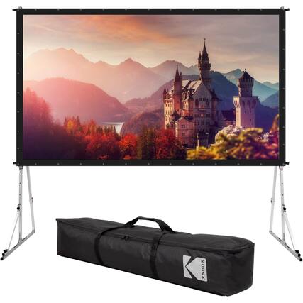 Front. Kodak - 150” Dual Projector Screen with Stand for Indoor/Outdoor Use + Tripod & Carry Case.