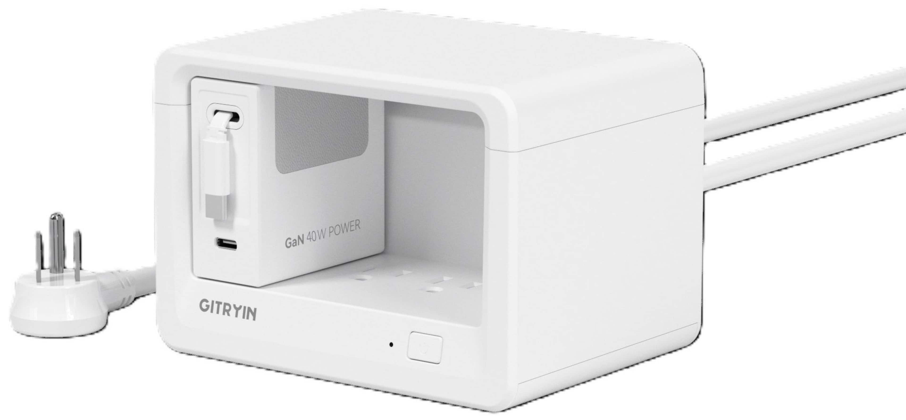 Gitryin - Desktop Charging Station + 1 USB-C Retractable Charger, 40W, 31.5-Inch flat Cable, 8 AC White - White