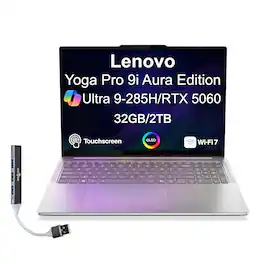 Lenovo - Upgraded - Yoga Pro 9i Aura Edition Laptop 16.0 3.2K Display (Ultra 9-285H, 32GB, 2TB SSD, Win 11 Pro) w/USB Hub - Luna Grey