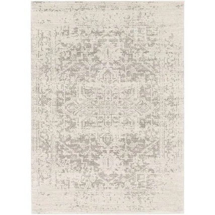 Front. Hivvago - 5' x 7' Distressed Oriental Area Rug in Light Grey / Beige - Light Grey / Beige.