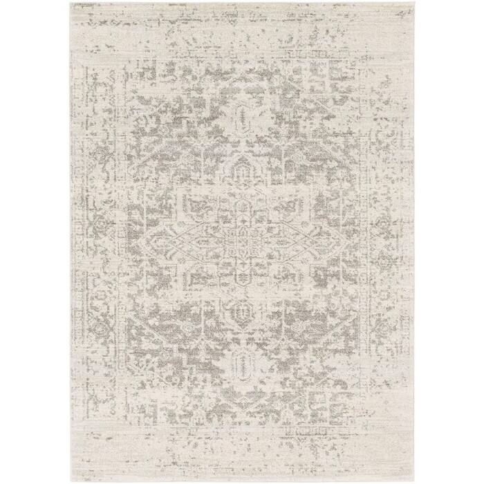 Front. Hivvago - 5' x 7' Distressed Oriental Area Rug in Light Grey / Beige - Light Grey / Beige.