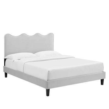 Front. Modway - Current Performance Velvet Queen Platform Bed - Gray.