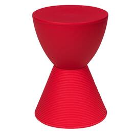 LeisureMod - Boyd Modern Round Hourglass Accent Side Table, Drum Storage Table with Ribbed Base for Indoor/Outdoor - Red