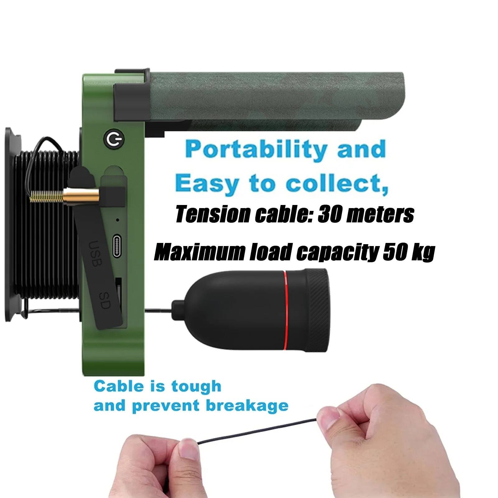 Portability and Easy to collect, Tension cable: 30 meters, Maximum load capacity 50 kg, Cable is tough and prevent breakage