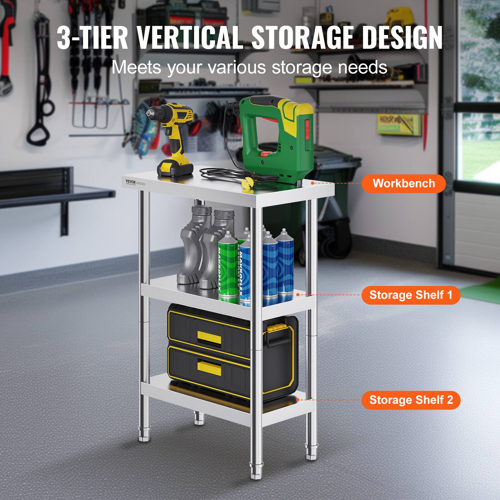 3-TIER VERTICAL STORAGE DESIGN Meets your various storage needs  Workbench Storage Shelf 1 Storage Shelf 2 MAKROFLEX