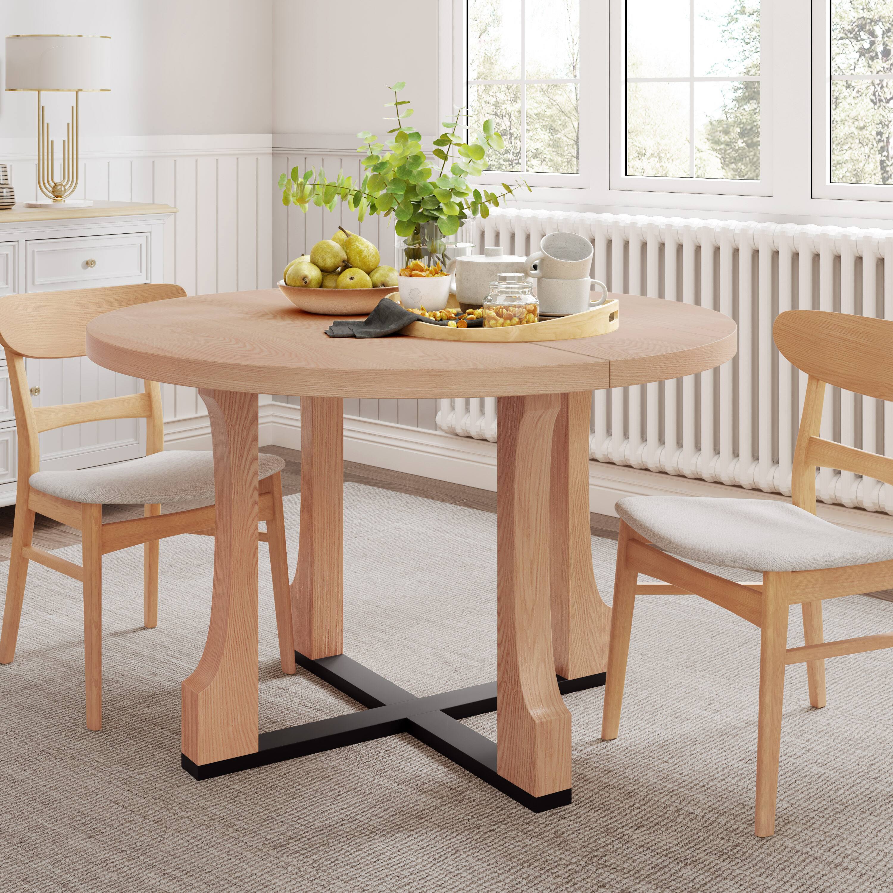 Front. Tiramisubest - 48" Round Dining Table, Natural - Natural+Black.