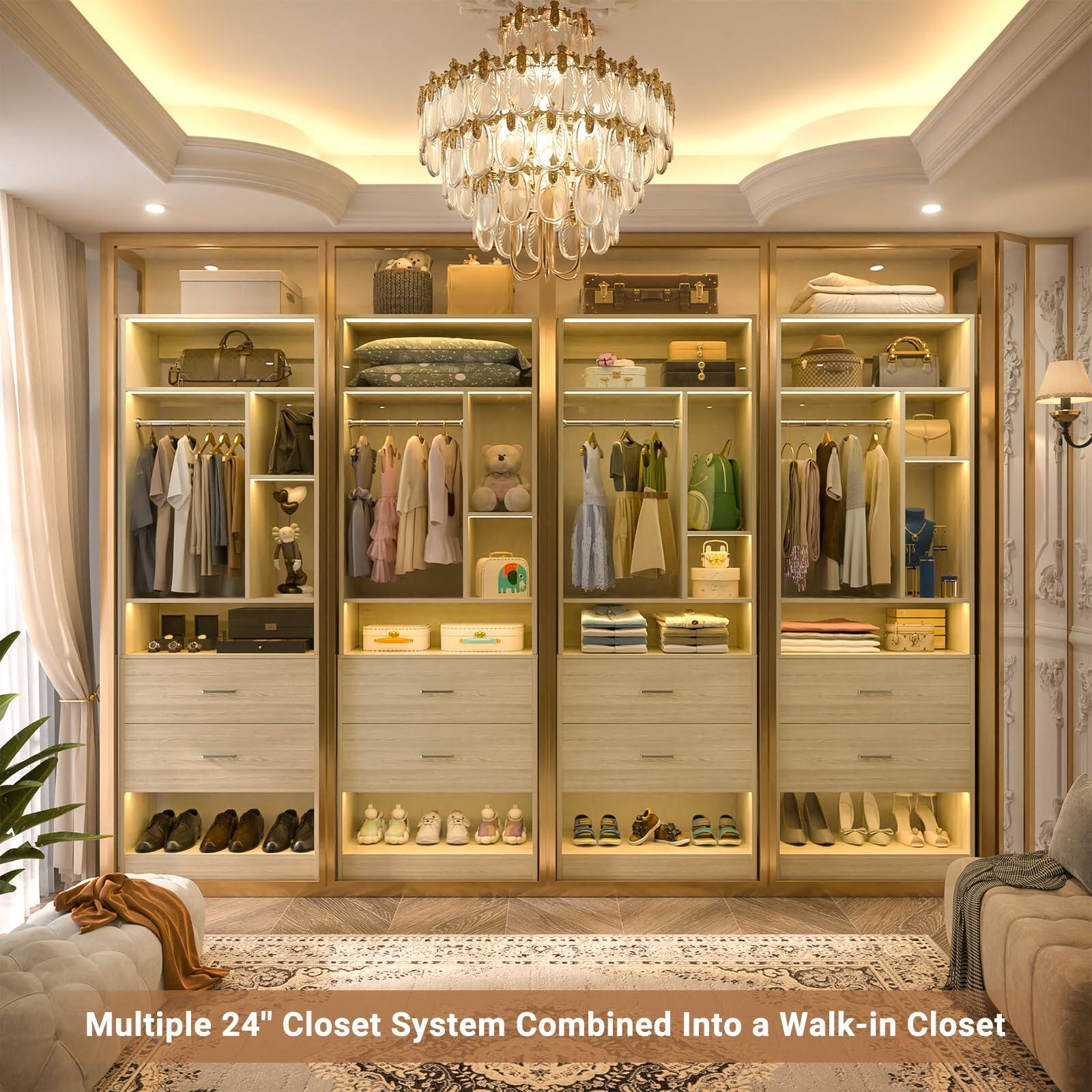 Multiple 24" Closet System Combined Into a Walk-in Closet