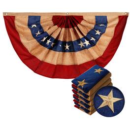 G128 - 5 Pack: USA Tea Stained Pleated Fan Flag 3x6FT Burlap Embroidered Polyester Stars and Stripes - Red, white, blue (tea stained)