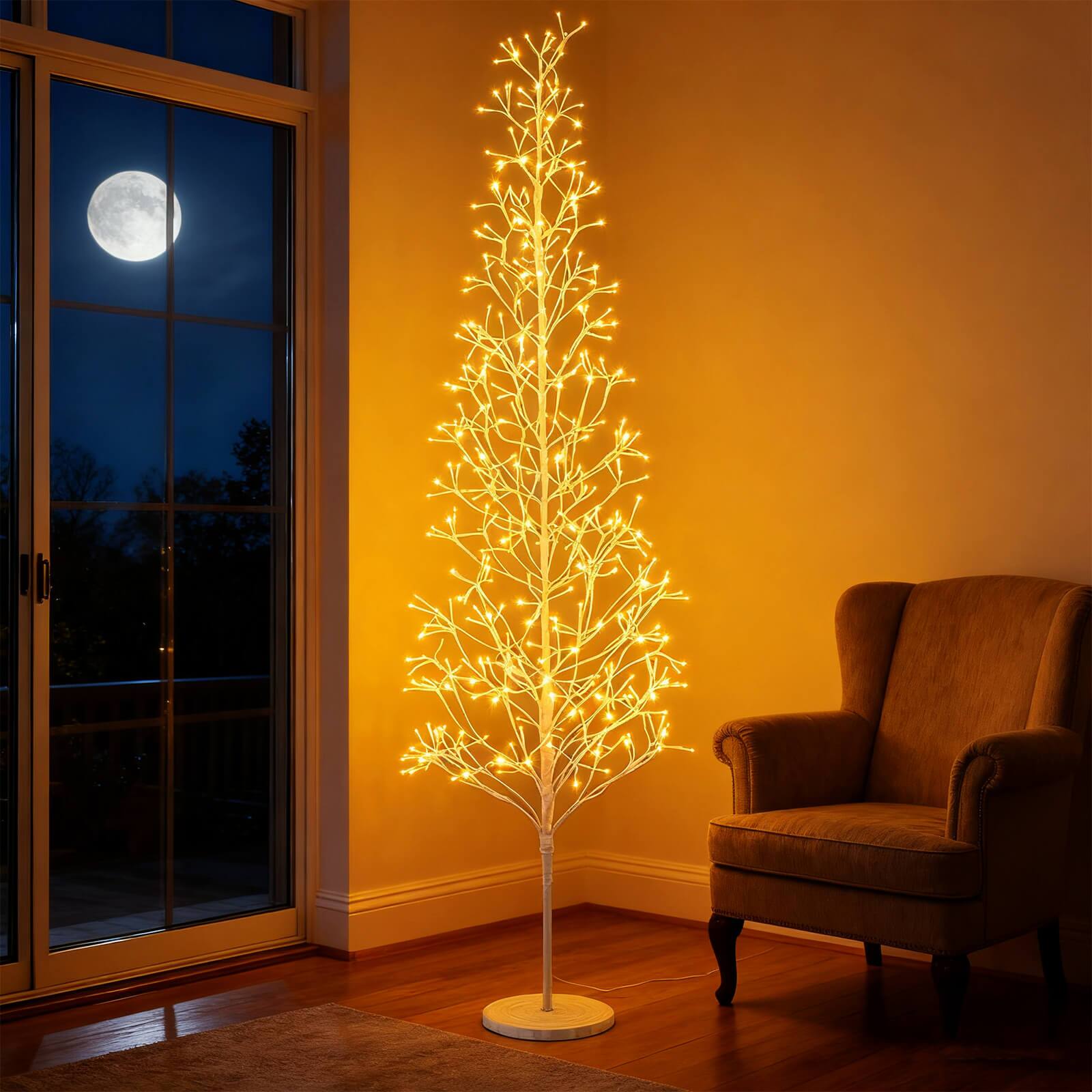 Alt View 4. Costway - Costway 7 FT Lighted Birch Tree with 456 Warm White Light LED Lights, Weighted Base - White.