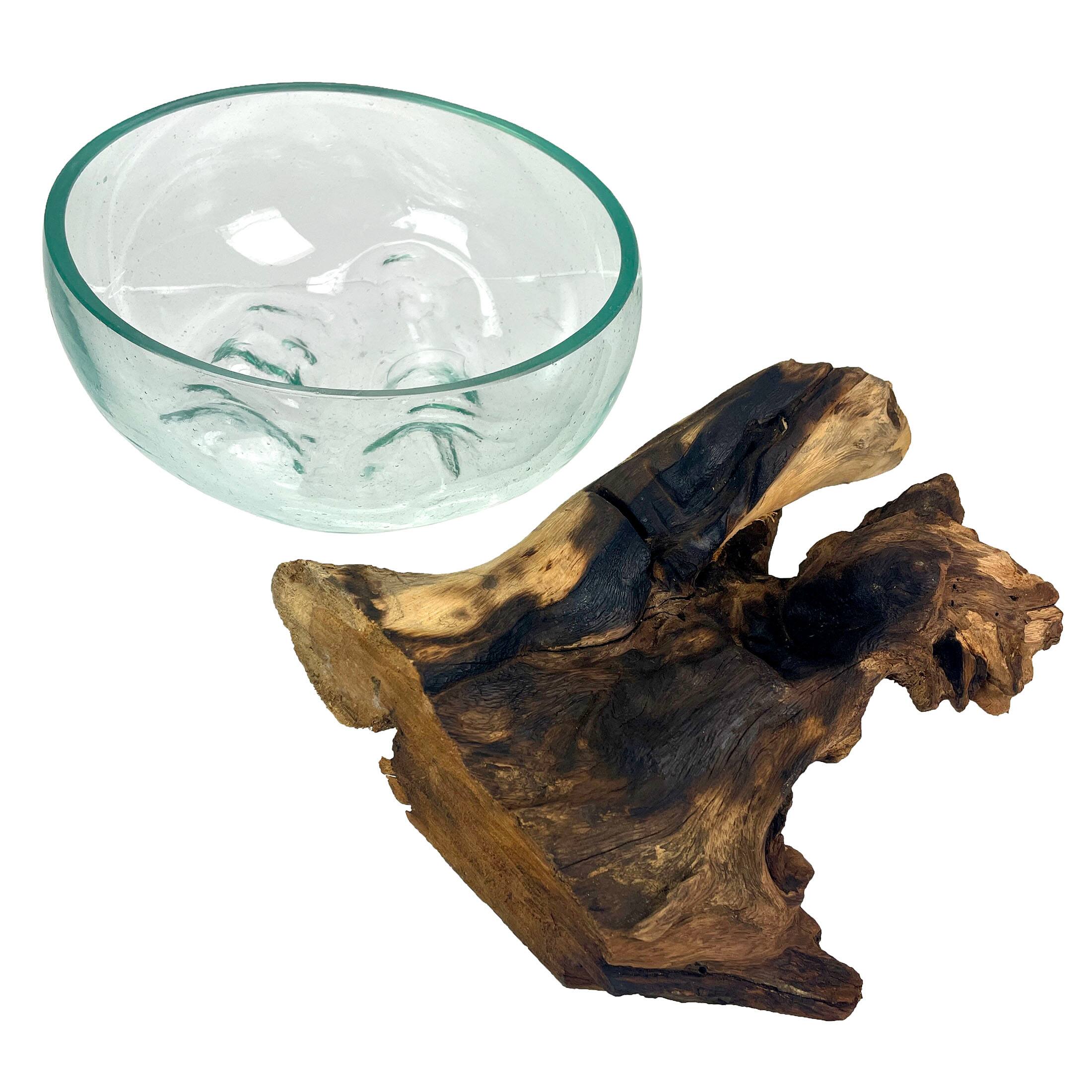 Alt View 9. Things2Die4 - Molten Glass Bowl on Driftwood 10" Hand Blown Decorative Centerpiece Planter - Natural.