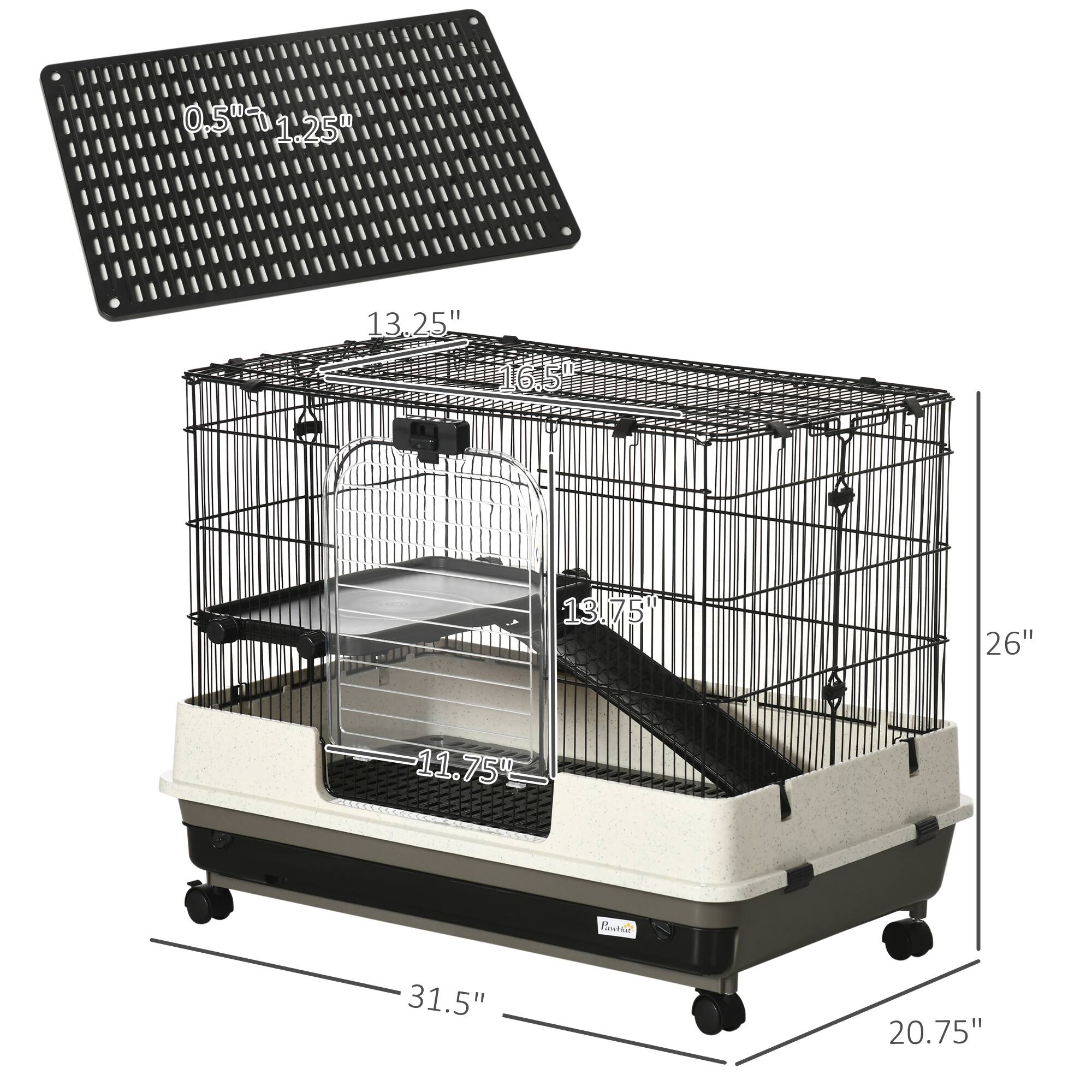 Alt View 3. TinyHomie - PawHut 26 2-Level Small Animal Cage Rabbit Hutch Wheels - Black.