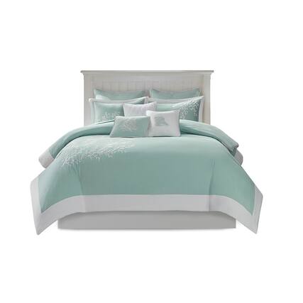 Front. Gracie Mills - Gracie Mills Douglass Coastal Coral Reef Duvet Cover Set - Aqua.