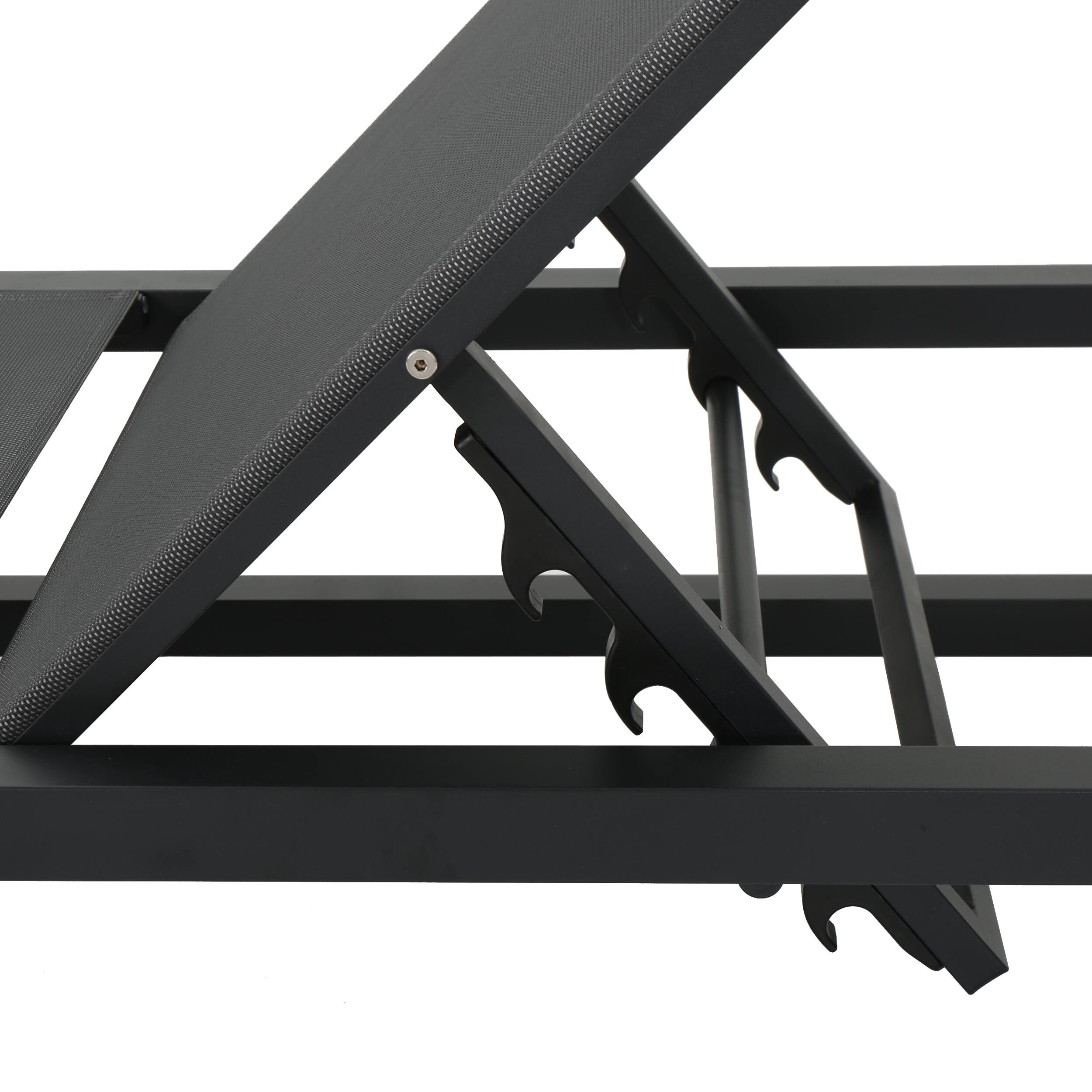 Alt View 5. Mondawe - Set of 2  Adjustable Aluminum Frame Mesh Chaise Lounge Set - Grey.