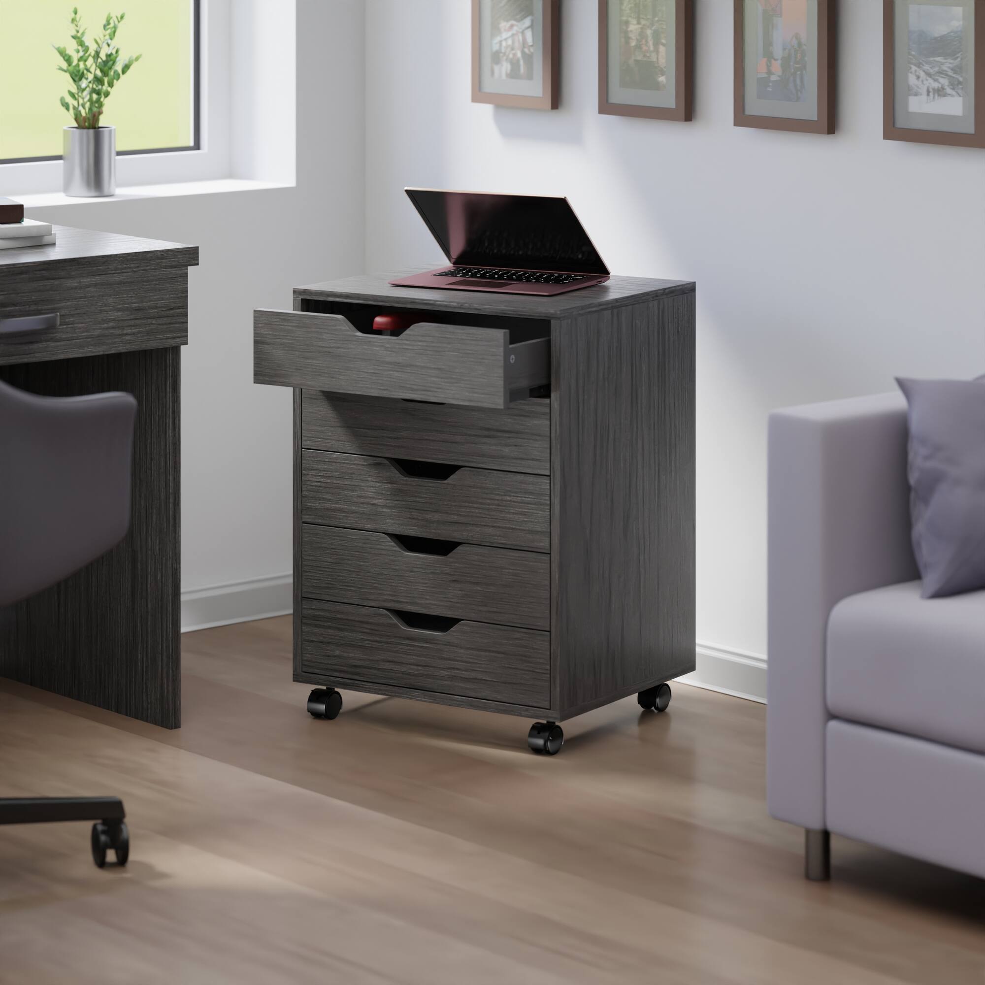 Alt View 10. Winsome Wood - Halifax 5-Drawer Mobile Cabinet - Charcoal.