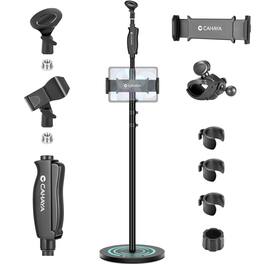 CAHAYA - Metal Floor Mic Stand: Weighted Heavy Round Base, Height-Adjustable, 2 Clips & 3/8" To 5/8" Adapter CY006-1