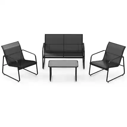 Front. Costway - Costway 4 Pieces Patio Furniture Set Outdoor Tempered Glass Coffee Table Chair Loveseat - Black.