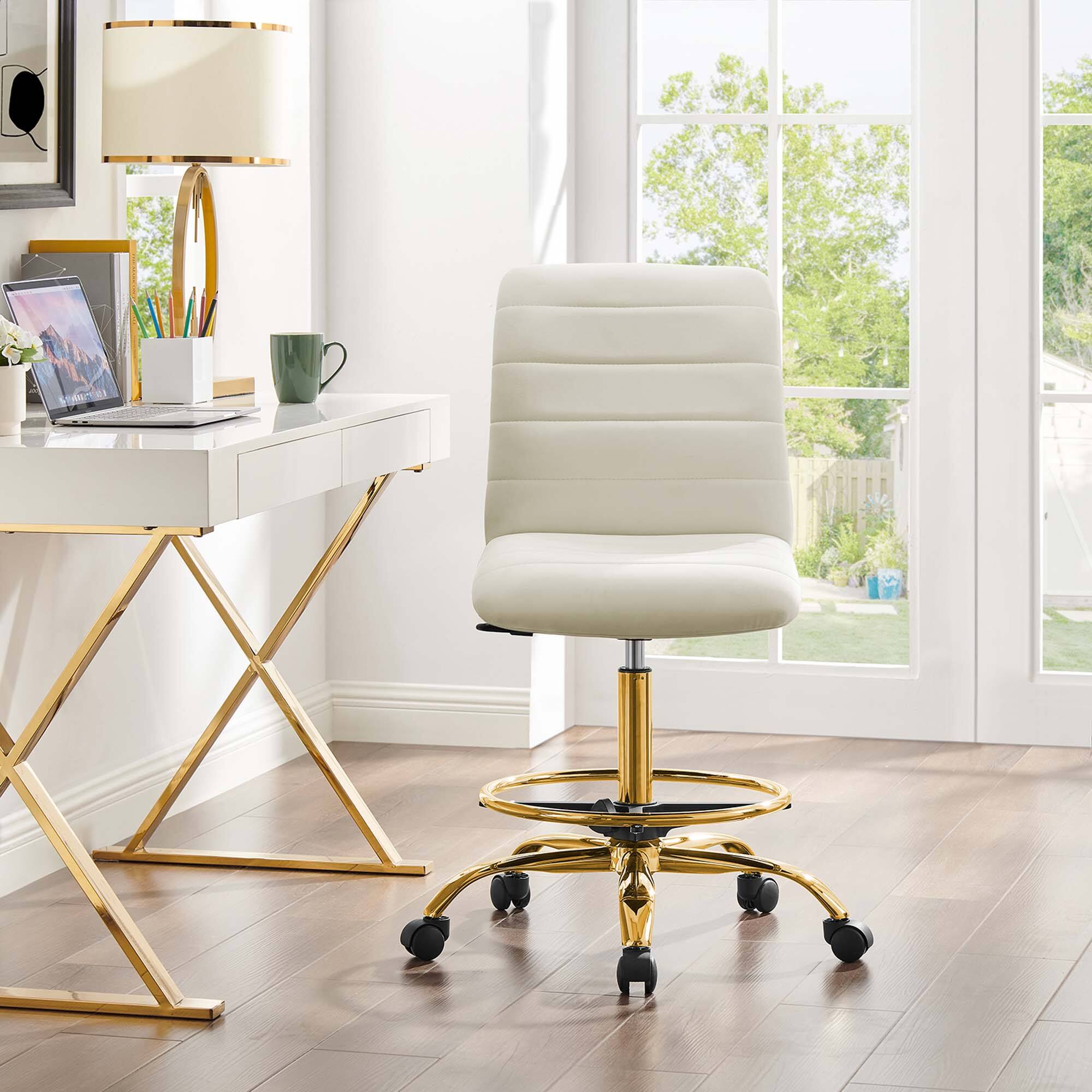 Alt View 5. Modway - Ripple Armless Performance Velvet Drafting Chair by Modway - White.