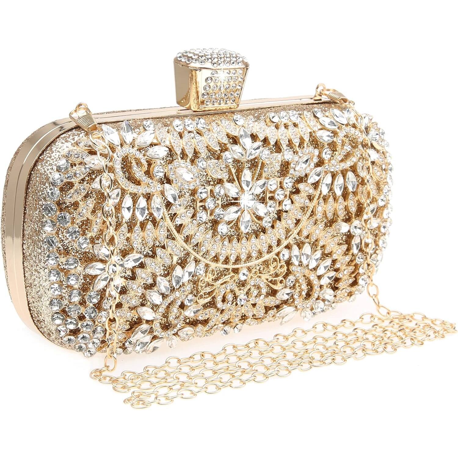 Front. ZUQIETA - ZUQIETA Women's Sparkling Rhinestone Clutch Bag - Crystal Glitter Evening Handbag for Wedding, Party & Prom - Full Gold.