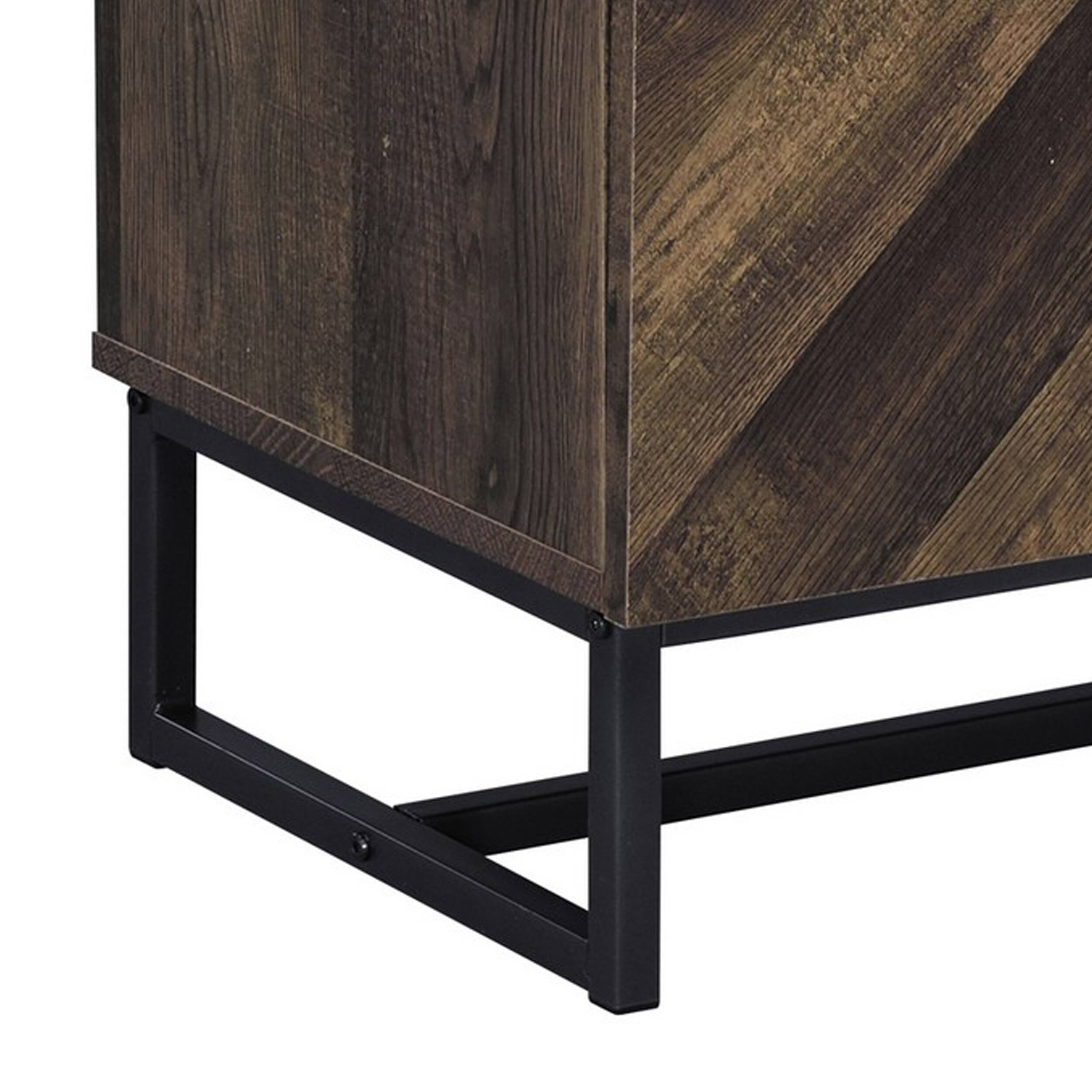 Alt View 3. Manhattan Lane - 60 Inch TV Media Console Cabinet, 2 Herringbone Doors - Brown.
