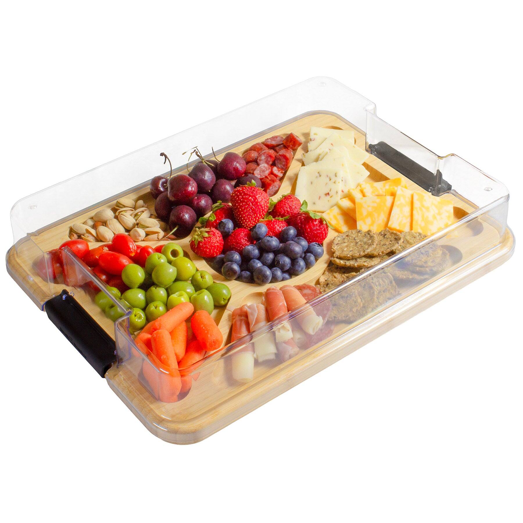 Front. Totally Bamboo - Flip, Serve & Store Charcuterie Board with Locking Lid.