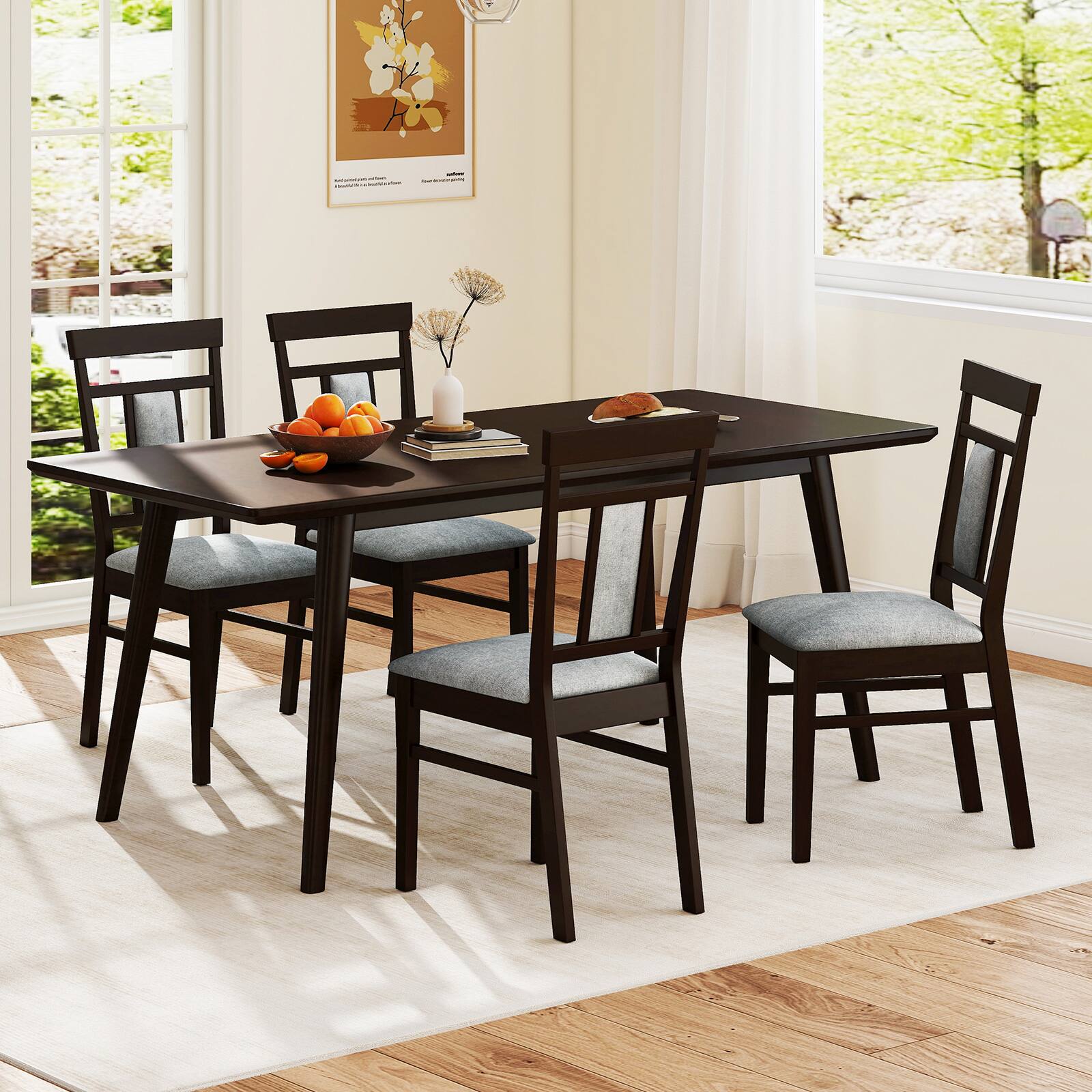 Alt View 4. Gymax - Gymax Modern Home Dining Chair Set of 4 w/Upholstered Seat & Backrest Rubber Wood Legs - Coffee, Grey.