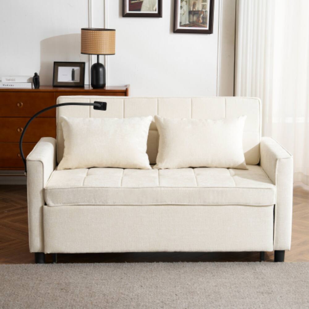 Angle. LUCKY ONE - 56.9" Pull-Out Loveseat Sleeper Sofa Bed w/ Reversible Backrest USB Ports Phone Holder - Beige.